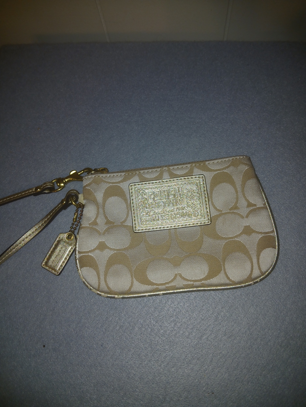 Coach Beige and Gold Signature Wristlet